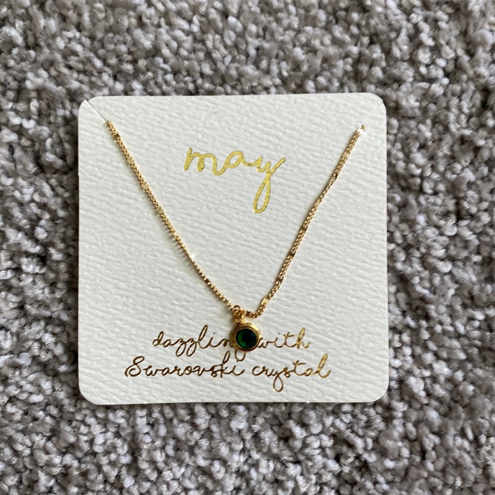 Gold and emerald Swarovski crystal “may” birthstone necklace
